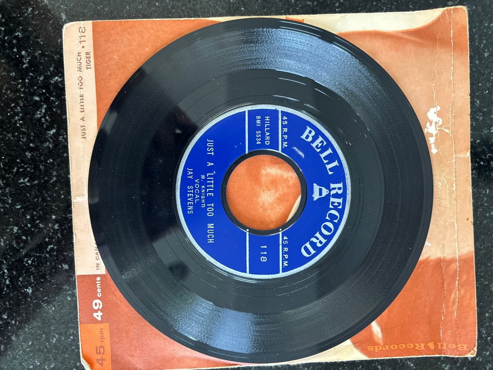 Jay Stevens - Just A Little Too Much / Tiger (Bell Record), Cd's en Dvd's, Gebruikt, Originele persing, 7 inch, Ophalen of Verzenden