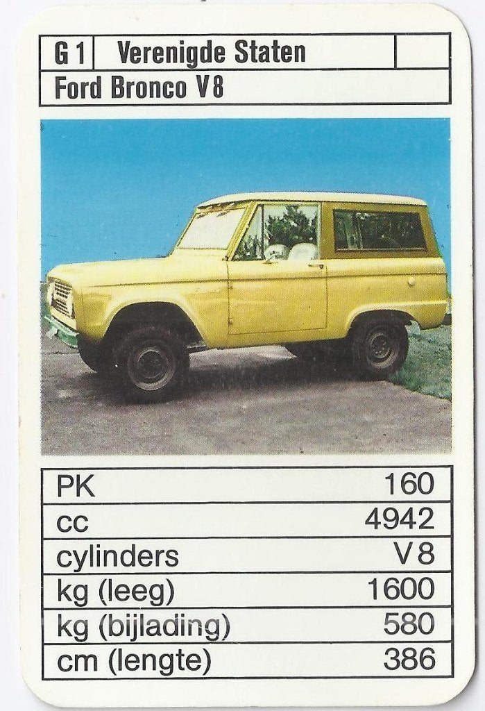 Kw2685 autokaartje ford bronco v8, Ophalen of Verzenden, Auto's