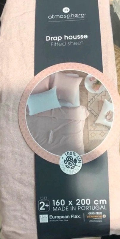 100% linnen SET Hoeslaken 160x200 + Slopen 50x70 Poeder Roze, Hoeslaken of Sloop, Linnen, Ophalen of Verzenden, Ademend
