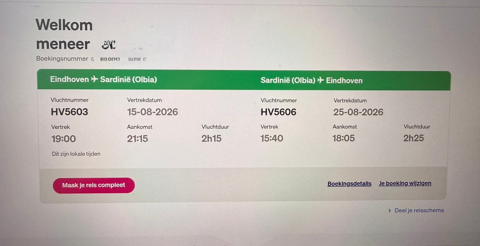 Eindhoven Sardinien vliegtuig ticket, Tickets en Kaartjes, Eén persoon, Vliegtuig, Met bestemming of datum