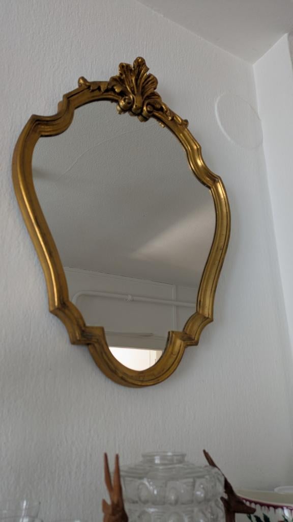 Franse goudkleurige antieke kuif spiegel, Minder dan 50 cm, Ophalen of Verzenden, Zo goed als nieuw, Minder dan 100 cm