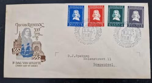 Nederland 1952 - FDC E7 -  Riebeeck monument, Postzegels en Munten, Verzenden, Na 1940