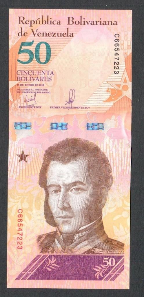 Bankbiljet - Venezuela 50 Bolivares 2018 - UNC., Ophalen of Verzenden, Zuid-Amerika, Los biljet