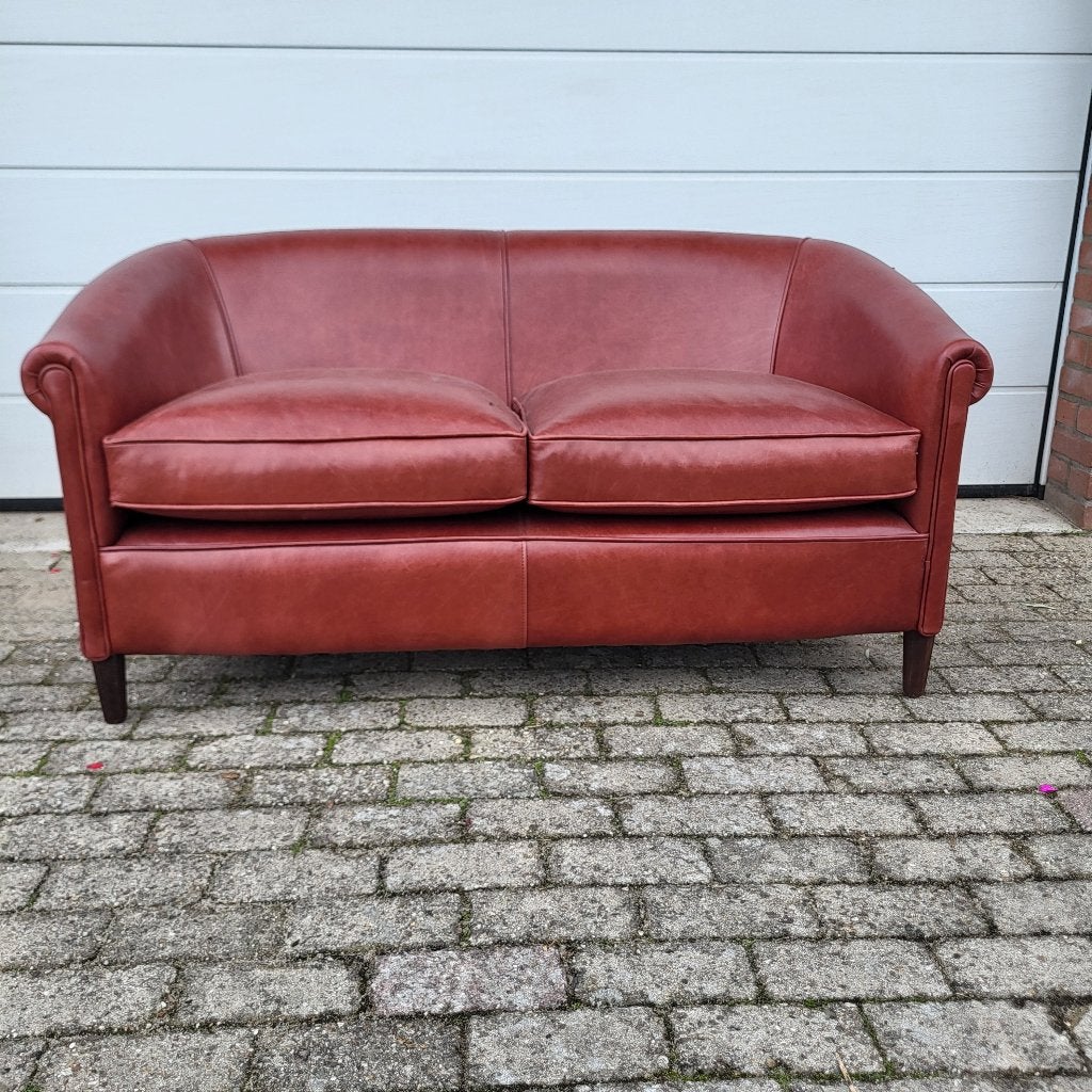 Chesterfield model Shetland bank van schapenleer in rundleer, 150 tot 200 cm, Tweepersoons, Ophalen of Verzenden, Zo goed als nieuw