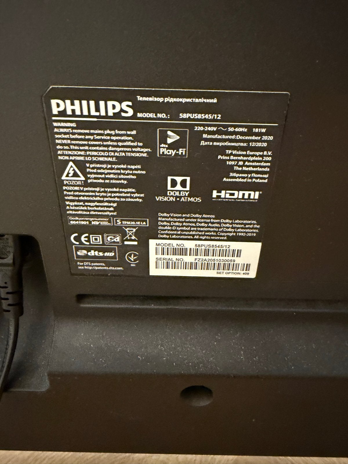 Defect Philips 58PUS8545/12 4K UHD Smart TV (defect), Audio, Tv en Foto, Televisies, Ophalen, Philips, LED, 50 Hz