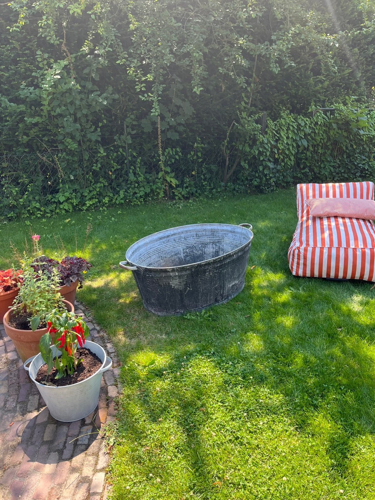 Grote tinnen brocante plantenbak, Ophalen, Gebruikt, 100 cm of meer, Metaal