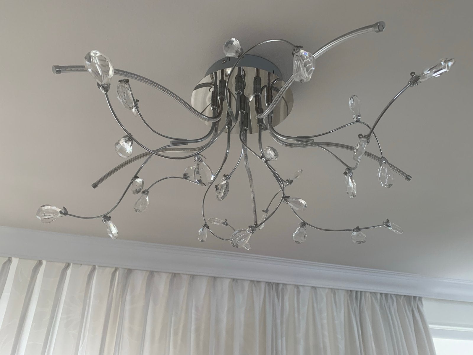 Moderne Plafondlamp met Kristallen - Doorsnee 60 cm, Ophalen, Zilver, Modern, LED