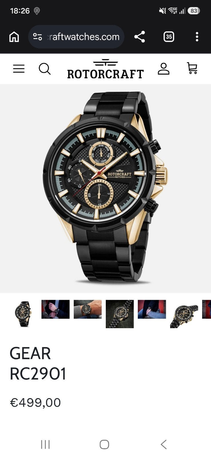 Rotorcraft Gear RC2901 Herenhorloge - Zwart/Goud, Staal, Staal, Polshorloge, Zo goed als nieuw