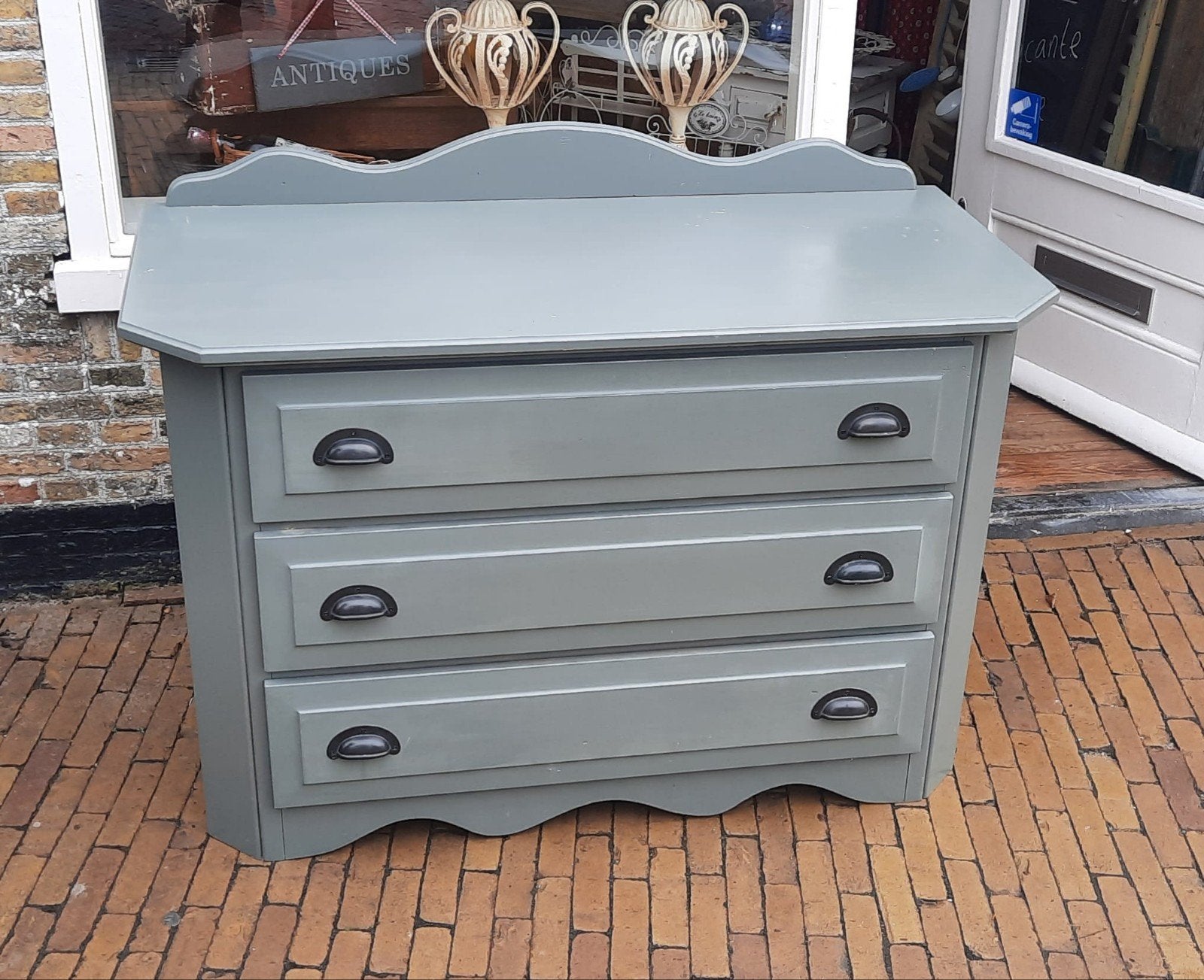 mooi oud groen ladenkastje, Ophalen, 50 tot 100 cm, Zo goed als nieuw, 3 of 4 laden
