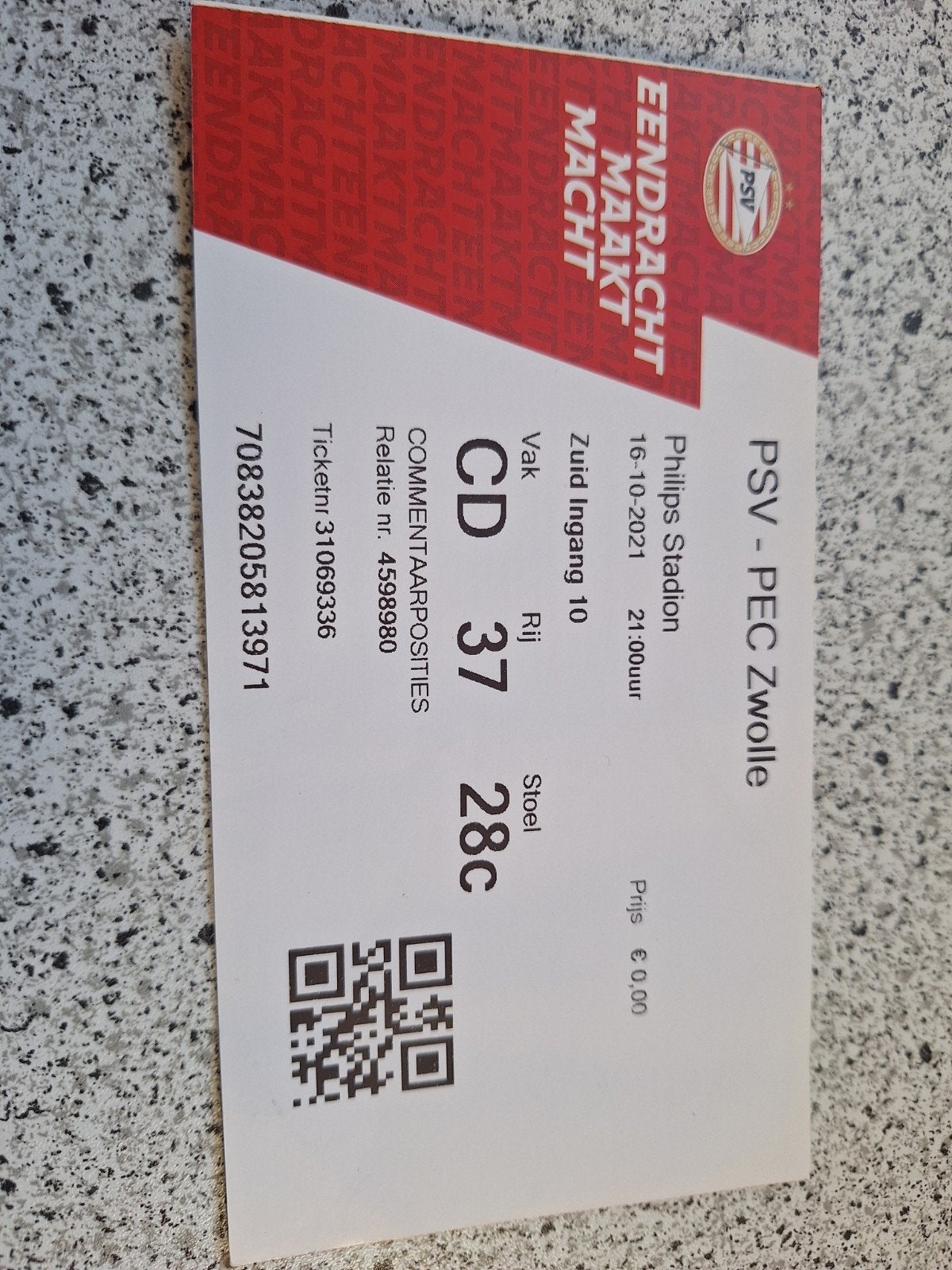 ticket psv pec zwolle 2021/2022, Ophalen of Verzenden, Zo goed als nieuw, PSV, Overige typen