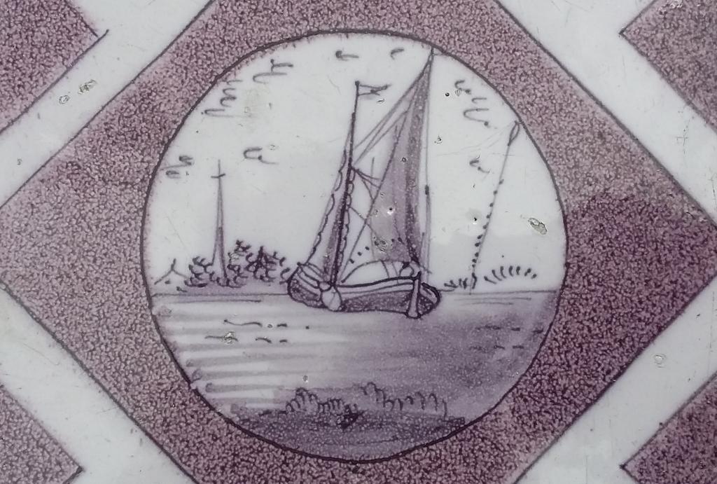 18 - eeuw Mangaan Kleur Tegel Wandtegel Boot Schip Zeilschip, Ophalen of Verzenden