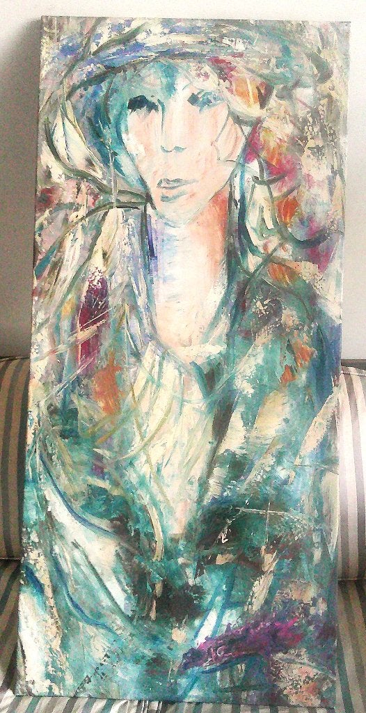 GROOT - Artistiek - Portret vrouw - ca. 2000 - gesigneerd, Doek, Portret of Personen, Expressionistisch, Ophalen of Verzenden