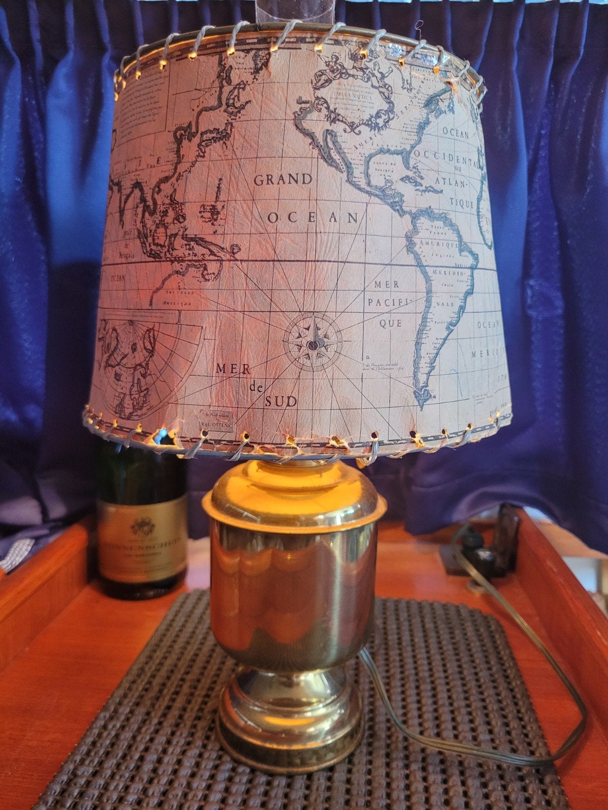 12 volt Vintage Messing Tafellamp, Wereldkaart, Ophalen, Gebruikt, Binnenverlichting