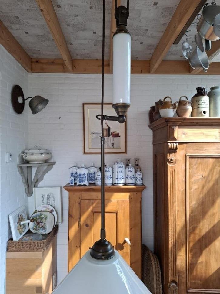Vintage verstelbare pendel hanglamp, katrol, contragewicht, Huis en Inrichting, Lampen | Hanglampen, Gebruikt, -, -, Ophalen of Verzenden