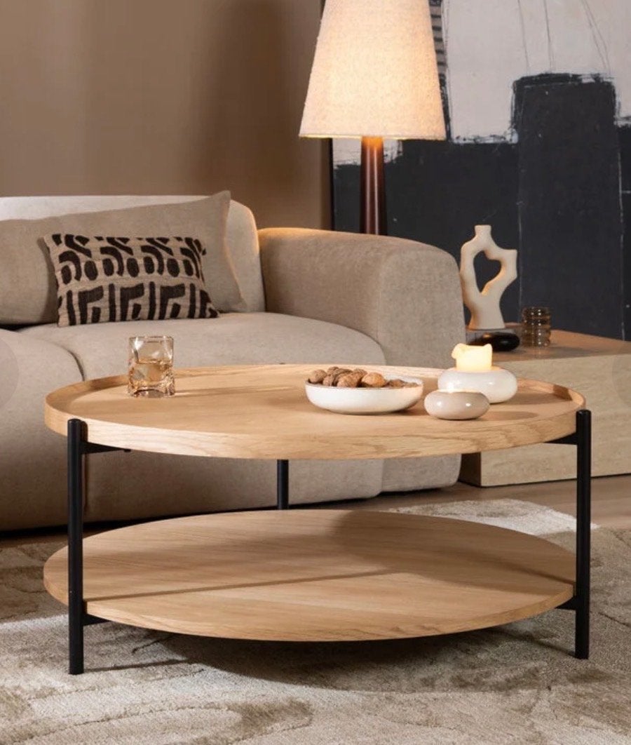 Salontafel Rio - Rond, Blank Eiken Fineer, Zo goed als nieuw, Ophalen, 50 tot 100 cm, Zo goed als nieuw, Eikenhout