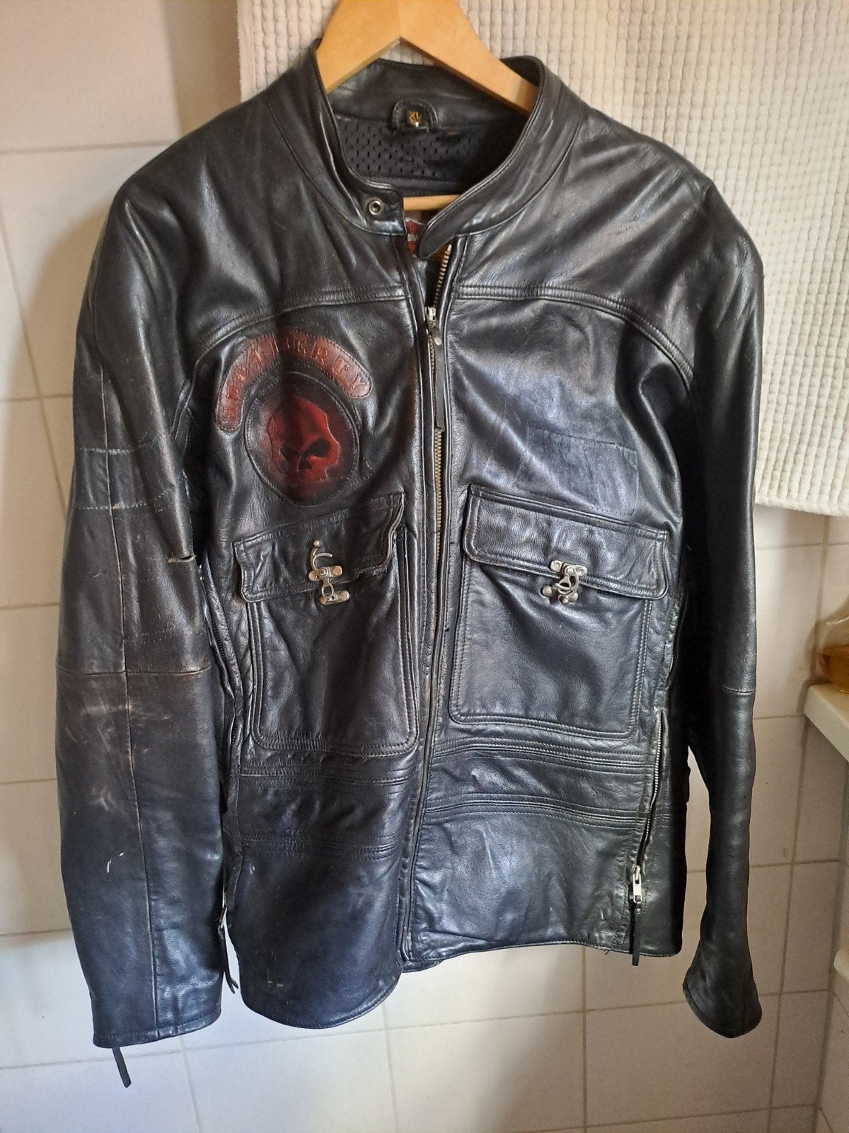 Harley-Davidson Leren Motorjas XL met Skull Patch, Harley-Davidson, Heren, Jas | leer, Ophalen of Verzenden