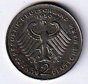 2  mark  1980  F  Duitsland. km. 149, Ophalen of Verzenden, Duitsland, Losse munt