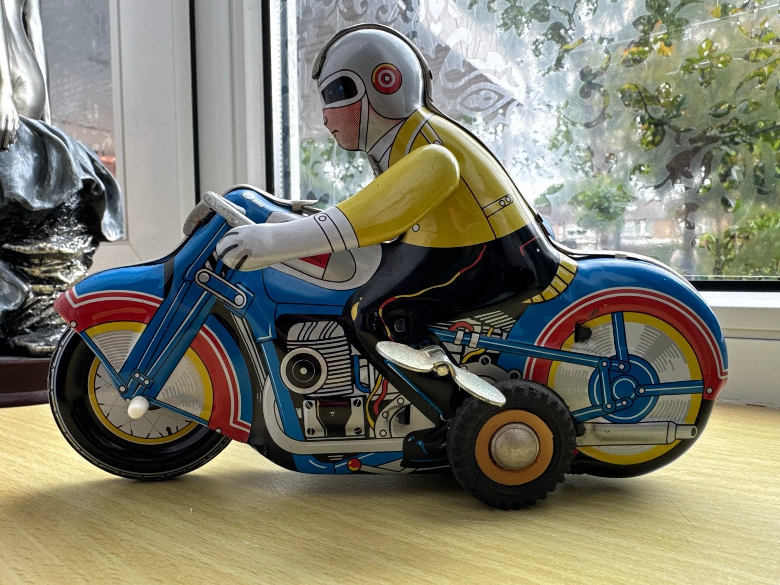 Vintage blikken motor met zijspan - Speelgoed, Ophalen of Verzenden, Gebruikt