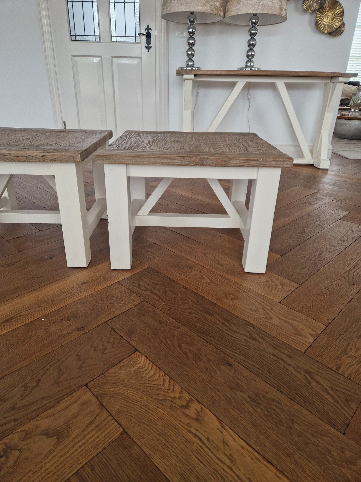 2 Salon/Bijzettafels in Riviera Maishon Stijl, Vierkant, 55 tot 75 cm, Zo goed als nieuw, Riviera Maison