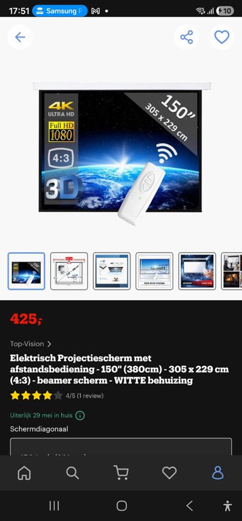 Elektrisch Projectiescherm 150 inch, Ophalen, Elektrisch, Zo goed als nieuw