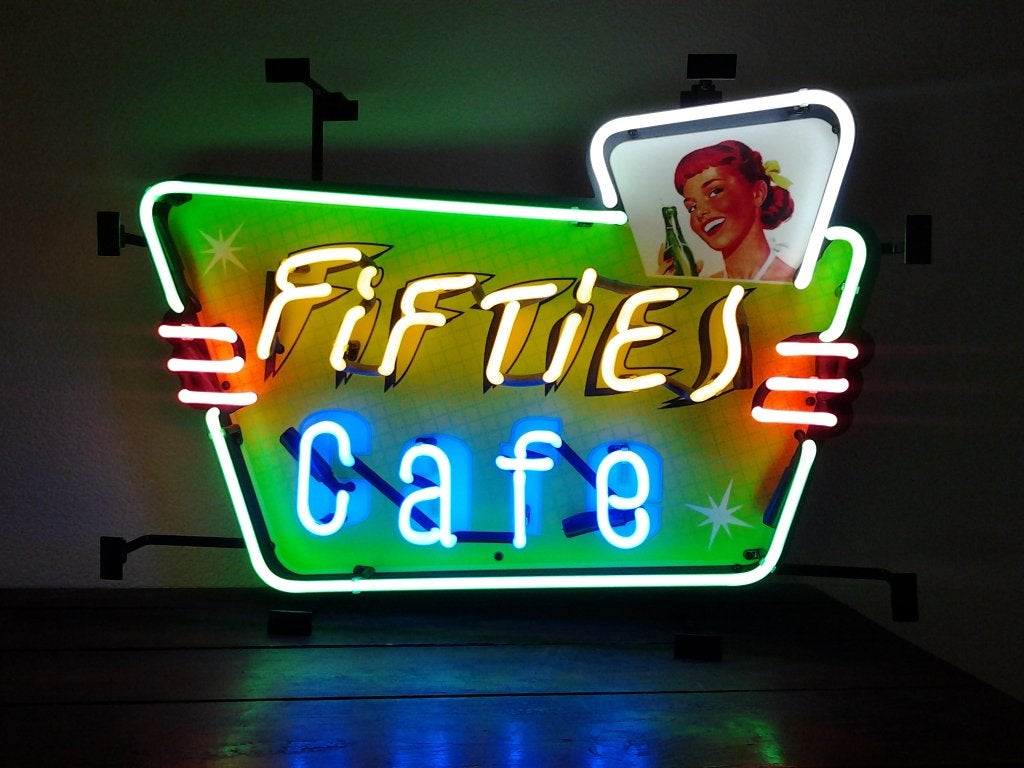 FIFTIES CAFE neon lamp div. neonverlichting fifties sixties, Ophalen, Zo goed als nieuw, Lichtbak of (neon) lamp