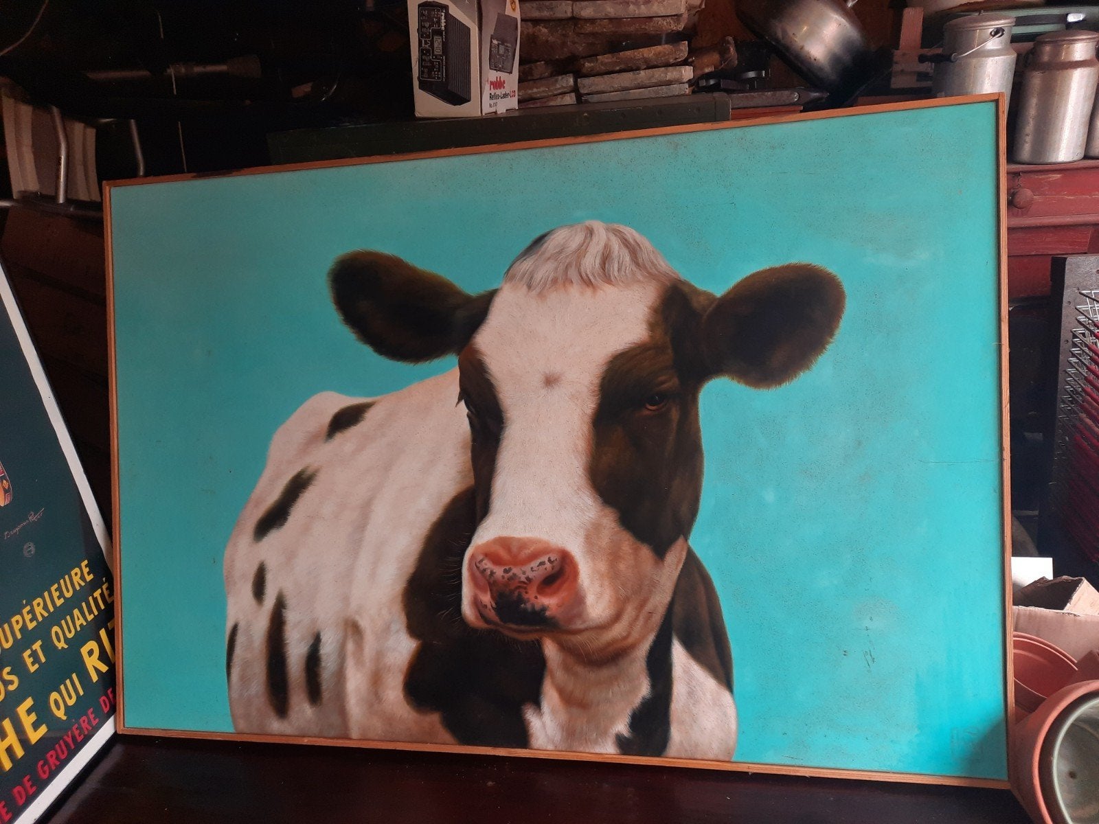 Schilderij: Realistisch Portret van een Koe, Antiek en Kunst, Doek, Realistisch, Dieren, Ophalen of Verzenden