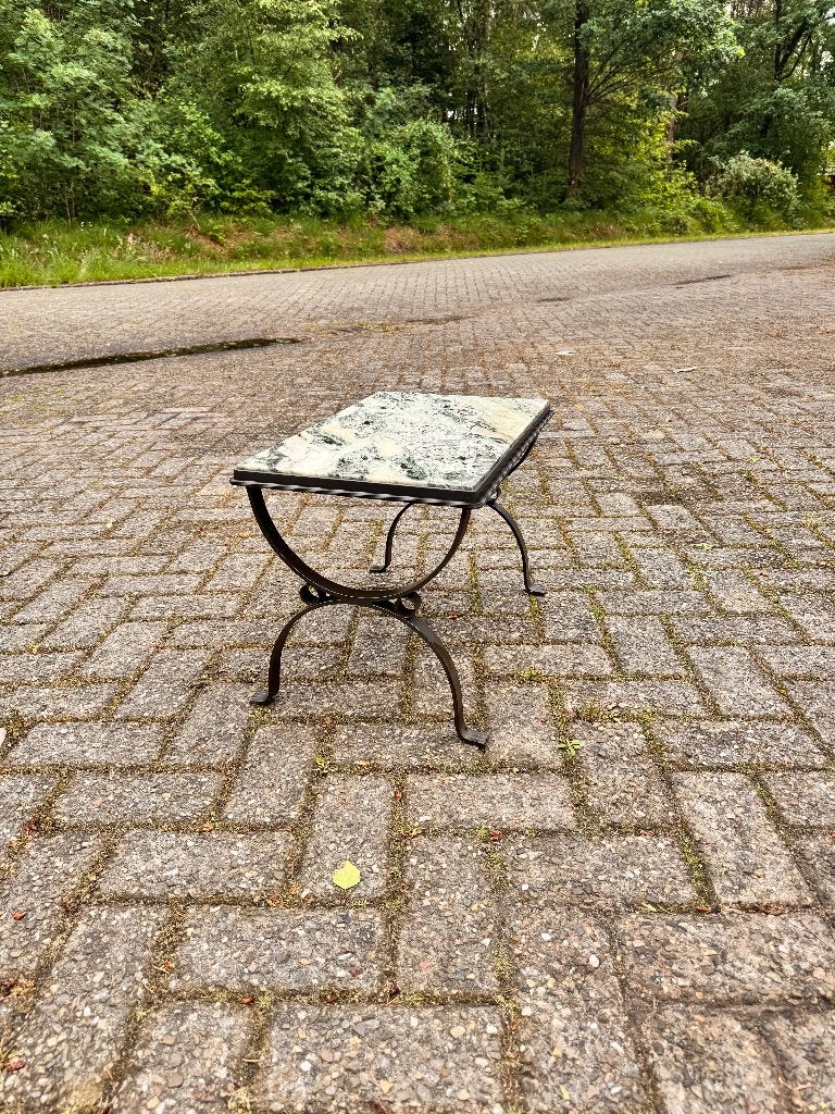 Vintage marmeren bijzettafel | metalen onderstel, Ophalen, Minder dan 55 cm, Gebruikt, Metaal of Aluminium