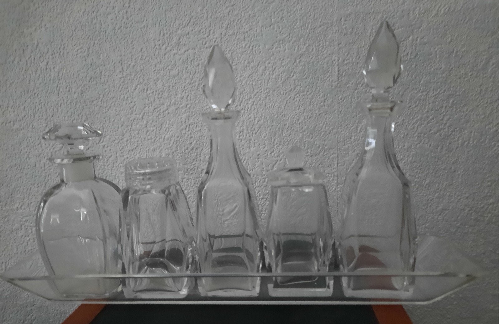 Vintage Glazen Olie & Azijn Set met Dienblad, Antiek en Kunst, Antiek | Glas en Kristal, Ophalen of Verzenden