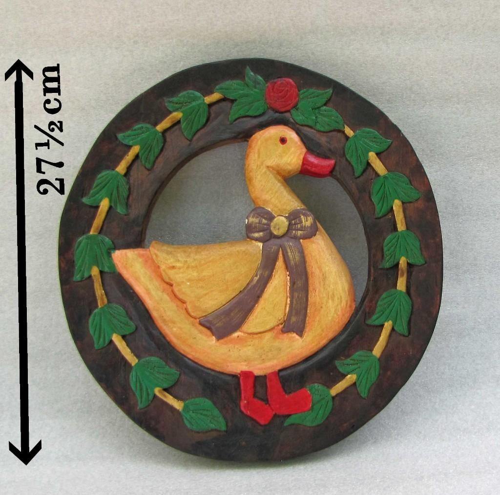 Rond houten wandbord met gans, Antiek en Kunst, Kunst | Beelden en Houtsnijwerken, Houtsnijwerk, Kunststof, Ophalen of Verzenden