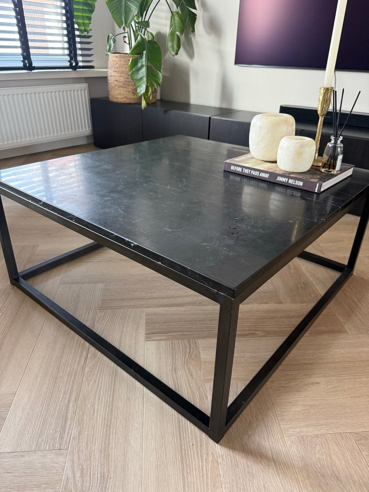 Lifestyle Salontafel Zwart Marmer Stalen Frame 90x90x40cm, Ophalen, Gebruikt, Vierkant, 50 tot 100 cm
