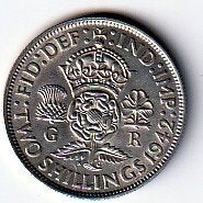 2  shilling  1942  Engeland. km. 855, Ophalen of Verzenden, Overige landen, Losse munt, Zilver