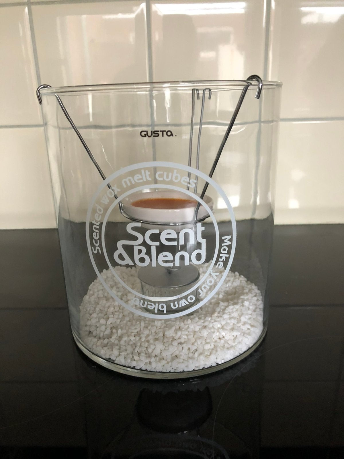Gusto Scent & Blend windlicht met wax geurcubes, Huis en Inrichting, Ophalen of Verzenden, Zo goed als nieuw, Glas, Windlicht