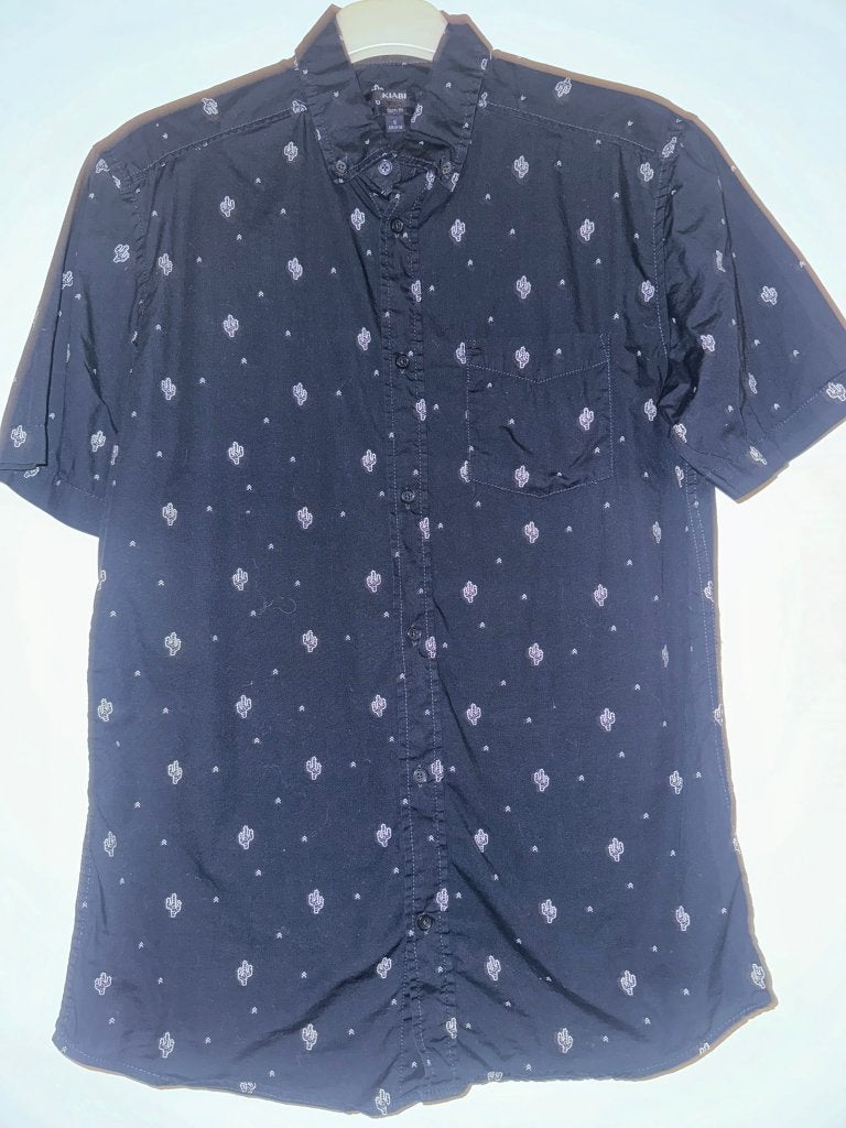 Overhemd blouse blauw blauwe cactus slim fit S cactussen, Verzenden, Zo goed als nieuw, Blauw, Halswijdte 38 (S) of kleiner