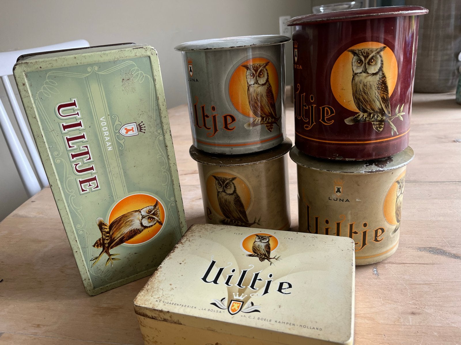 Vintage Uiltje en La Bolsa blikken - Set van 6, Ophalen of Verzenden
