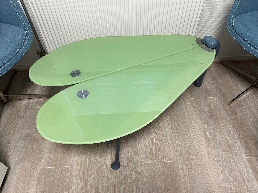 LEOLUX FLO salontafel groen glas, Ophalen, Gebruikt, 100 tot 150 cm, 50 tot 100 cm