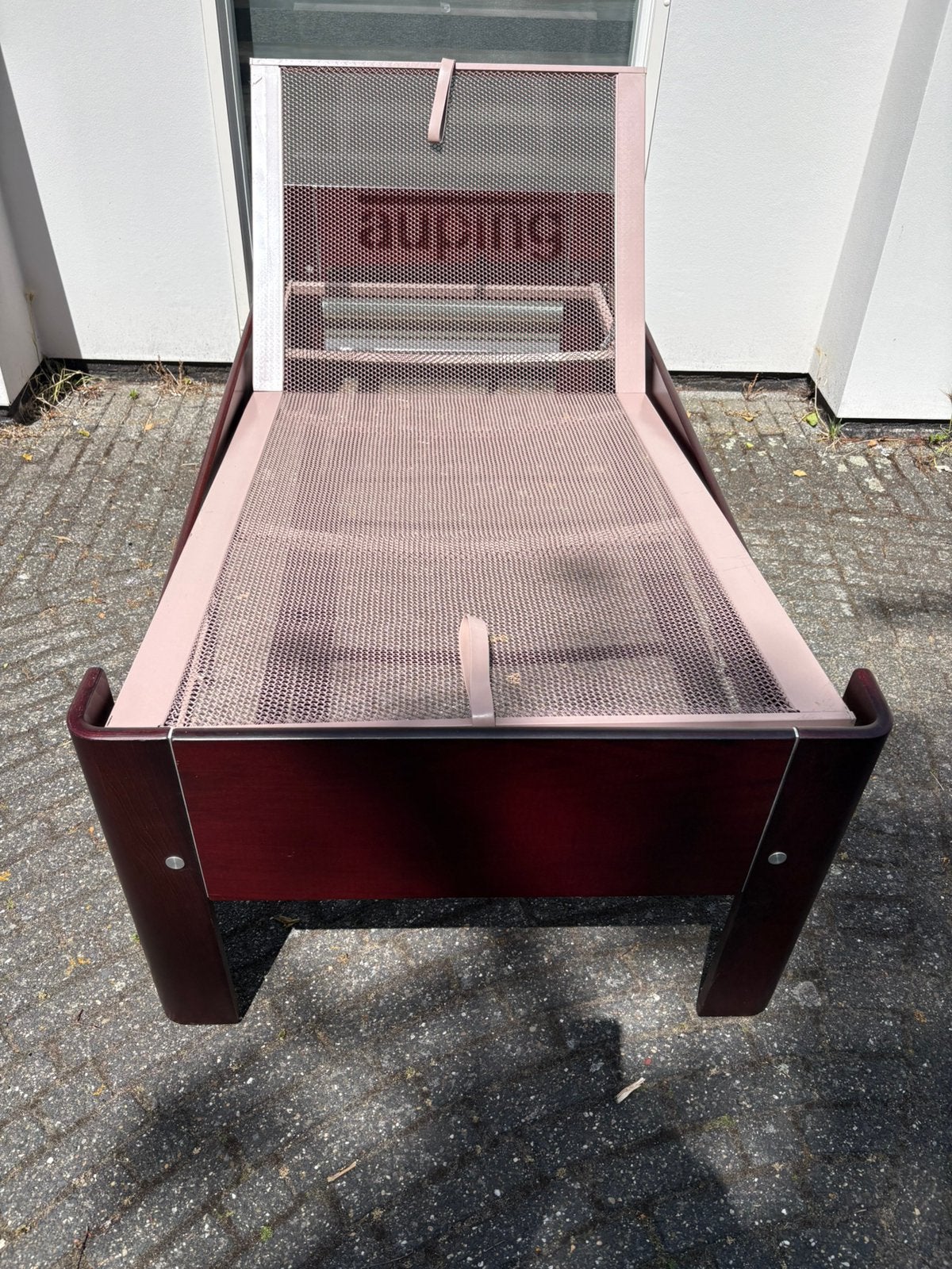 Te koop Sen Auping  Auronde 90x200  48 cm hoog Mahonie, Ophalen, Gebruikt, Eenpersoons, Bruin