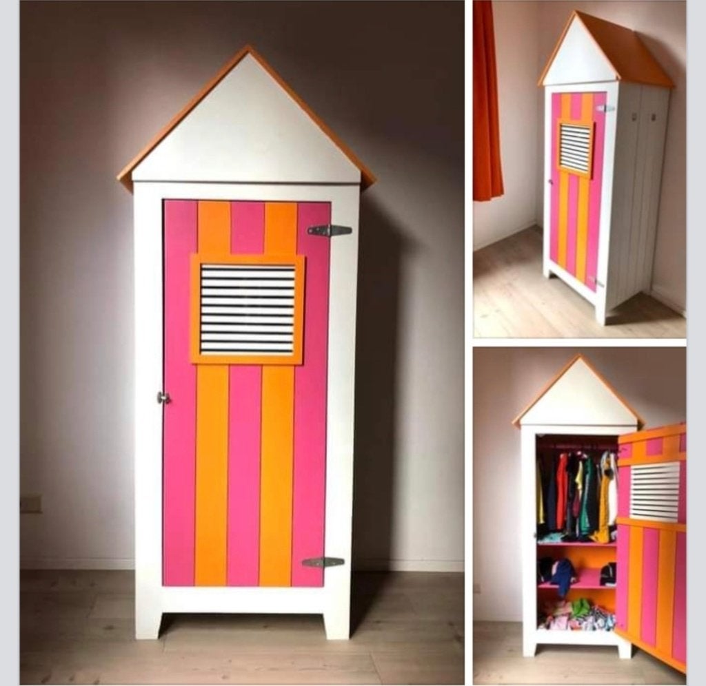 Kast huisje roze oranje, Ophalen, 105 cm of meer, Zo goed als nieuw, Minder dan 50 cm
