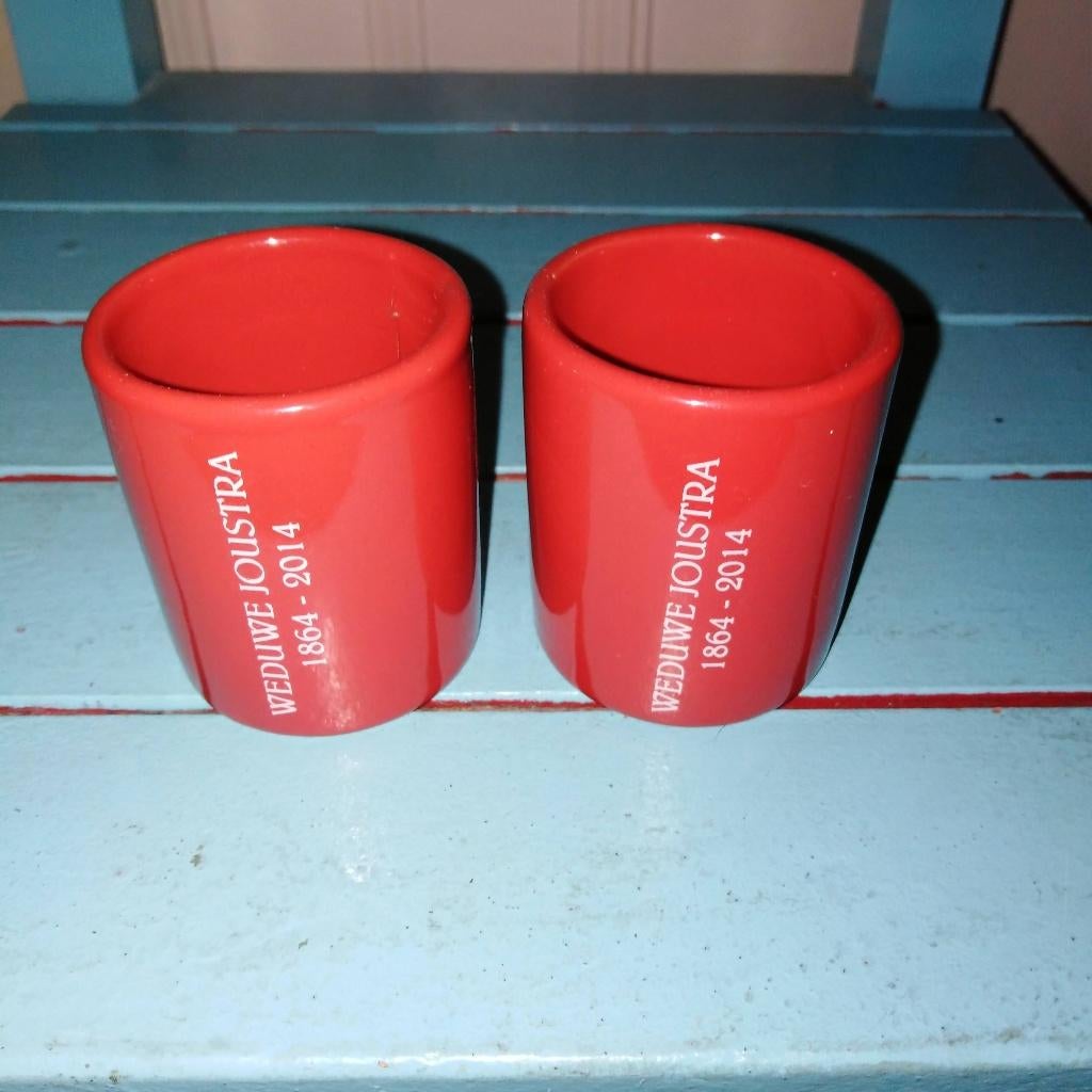 Weduwe Joustra borrelglaasjes rood 2 stuks, Verzamelen, Ophalen, Gebruikt, Overige typen