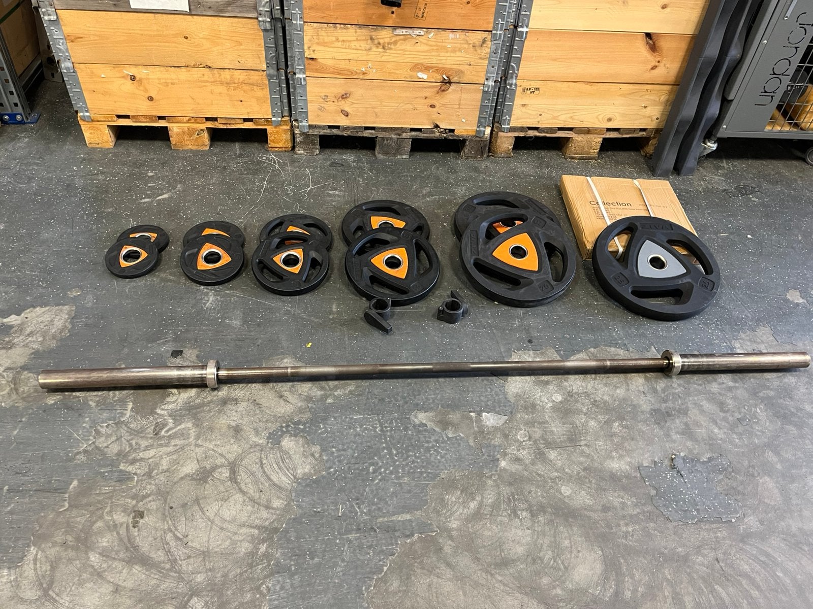 Olympische halter stang met 127,5 kg ziva schijven 50 mm, Ophalen, Gebruikt, Met stang, 127,5 kg
