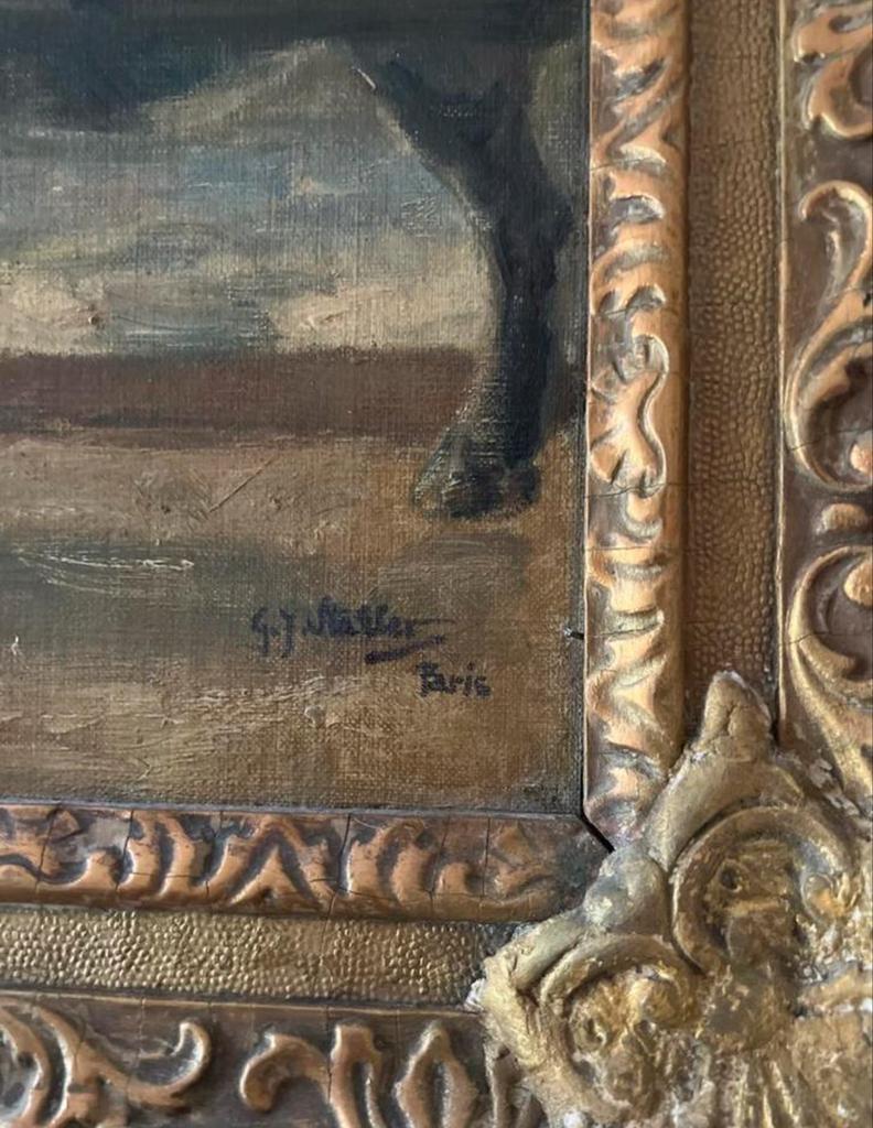 Antiek Schilderij: Twee Werkpaarden door G.J. Staller, Ophalen of Verzenden