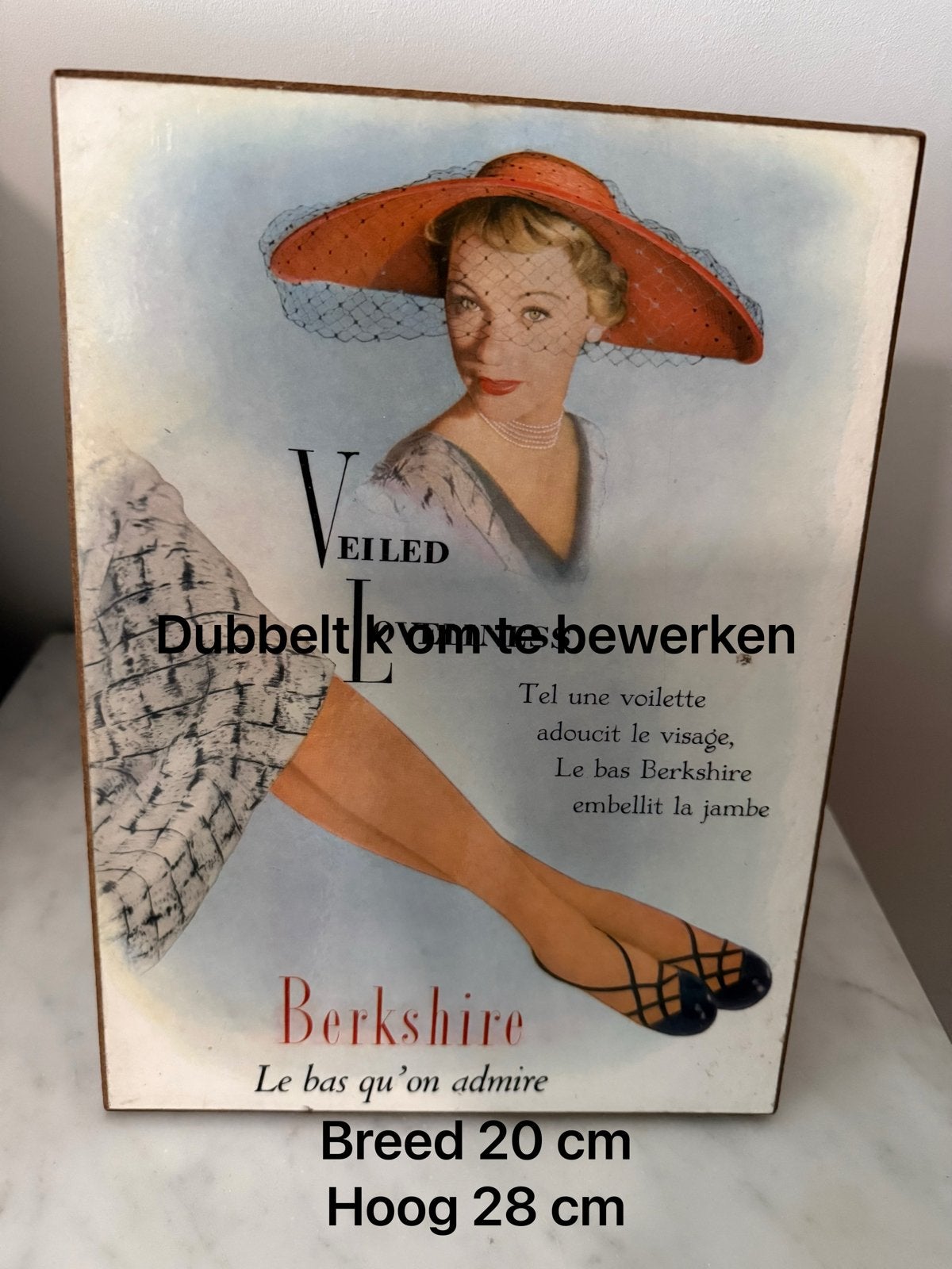 Vintage Berkshire advertentie op hout - 20x28 cm, Ophalen of Verzenden
