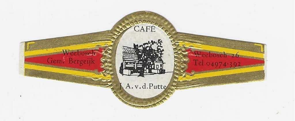 abonne reclamen  38-  cafe  v d putte  bergeijk, Verzamelen, Ophalen of Verzenden, Sigarenbandjes