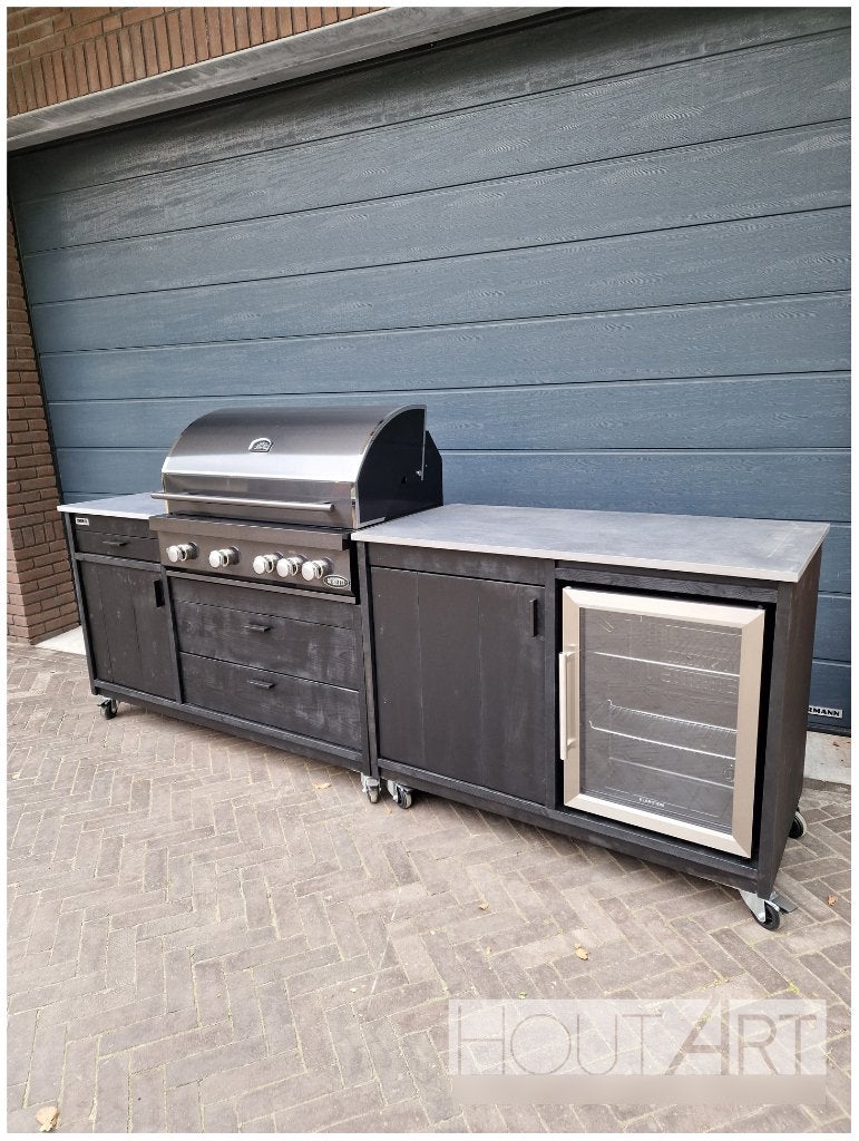 Buitenkeuken losse kast dubbel FRIDGE steigerhout, Houtskool, Vrijstaand, Info@hout-art.nl, Nieuw