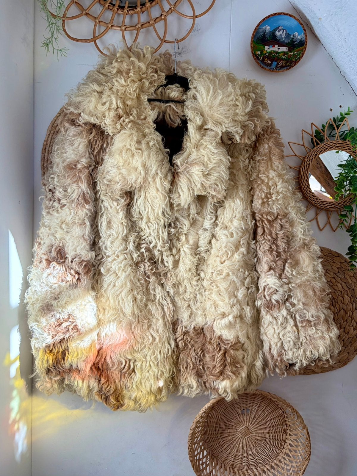 Vintage Mongoolse lammy Afghaanse shearling jas, Ophalen of Verzenden, Zo goed als nieuw, Maat 38/40 (M)