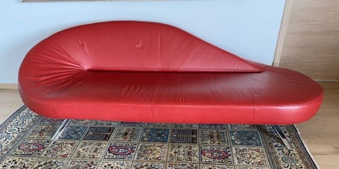 design sofa in rood leder, Huis en Inrichting, Ophalen, 75 tot 100 cm