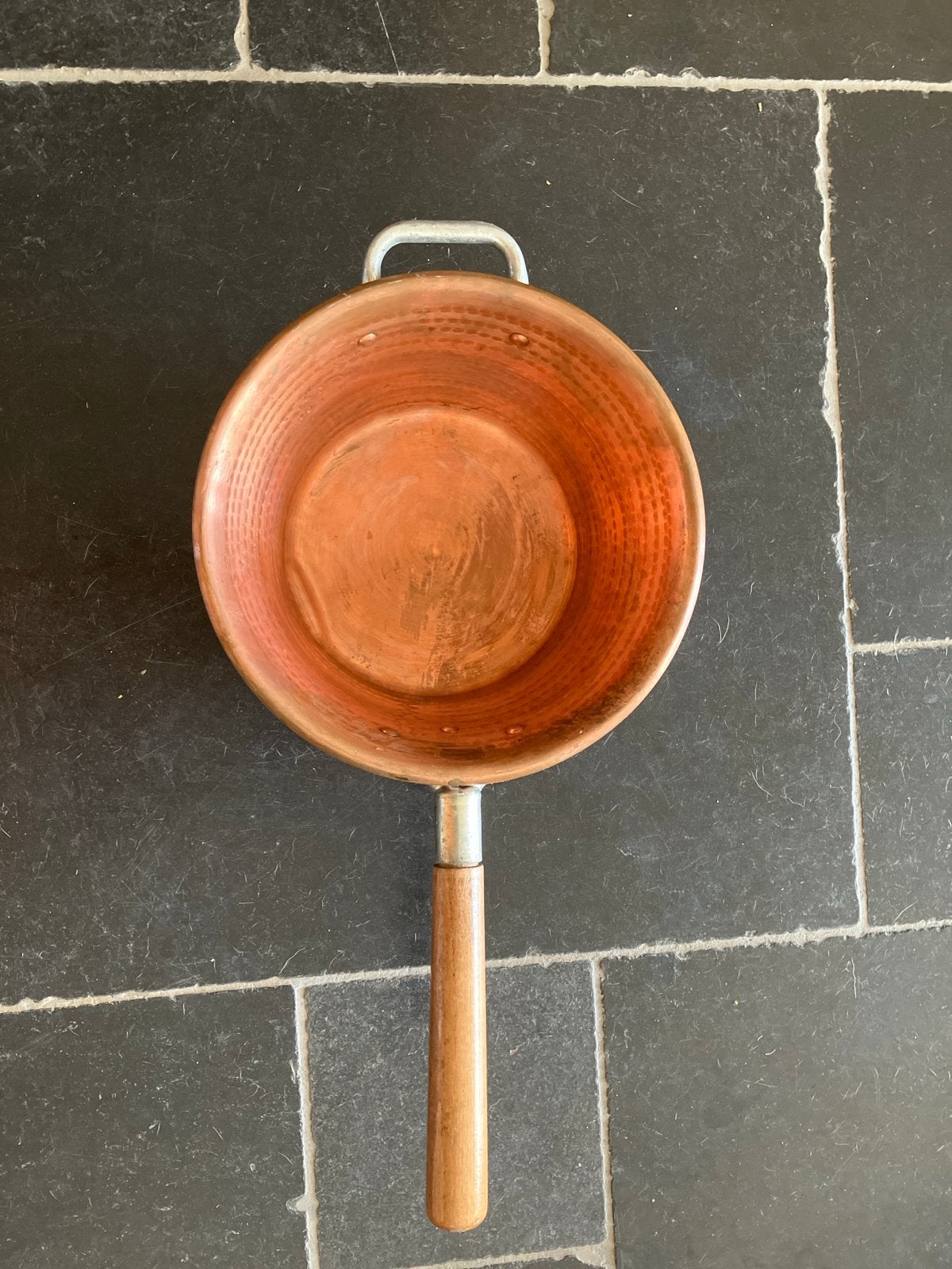 Antieke Koperen jam pan met Houten Handvat, Ophalen of Verzenden, Koper