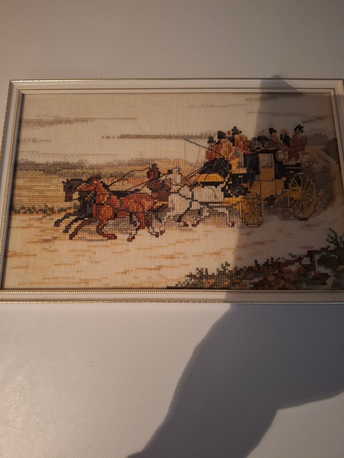 Geborduurd schilderij met paardenkoets, Ophalen, Minder dan 50 cm, Gebruikt, Schilderij