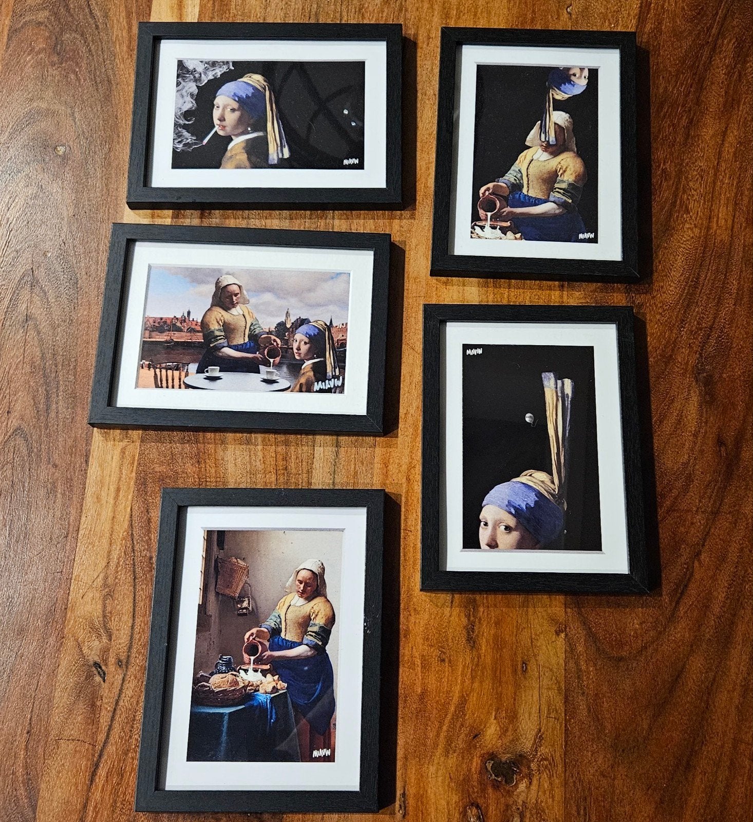 Set met 5 schilderijtjes vermeer meisje met de parel, Minder dan 50 cm, Nieuw, Ophalen of Verzenden, Schilderij