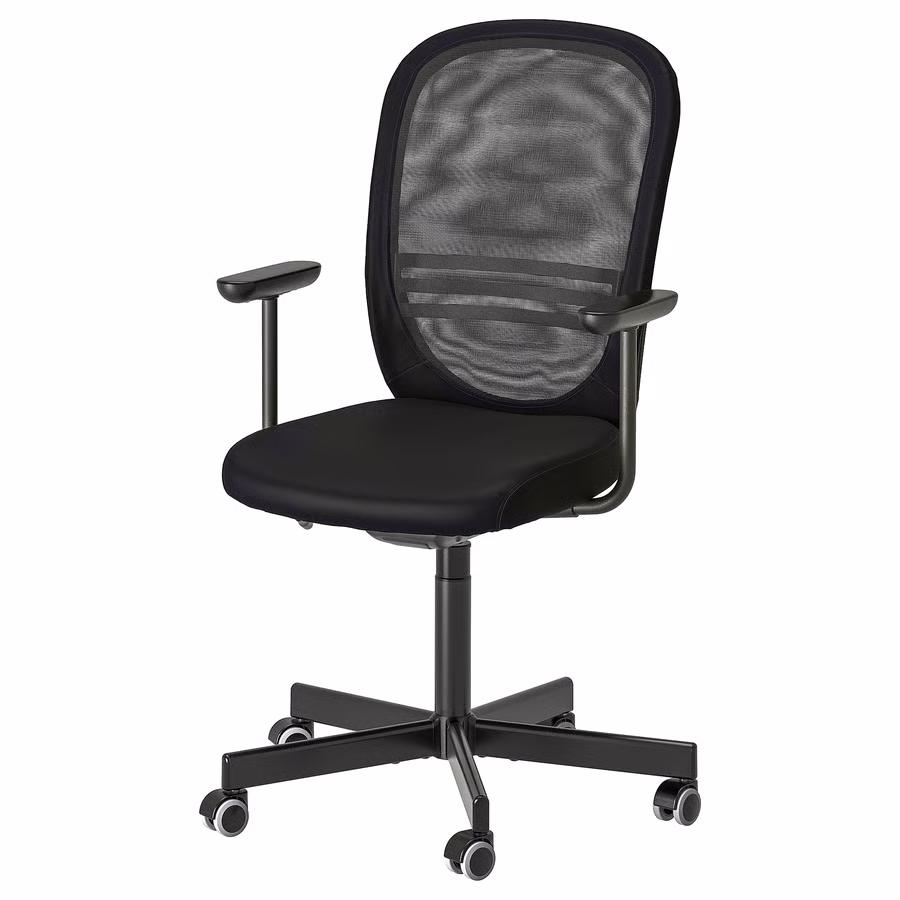 IKEA FLINTAN zwarte Bureaustoel met armleuningen | als nieuw, Ophalen, Ergonomisch, Zo goed als nieuw, Zwart