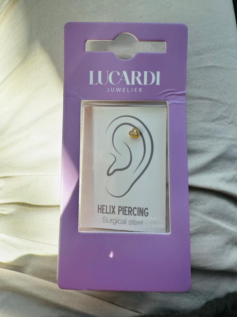 Nieuwe Hartjes Goudkleurig Helix Piercing (Lucardi), Ophalen of Verzenden, Nieuw, Staal, Oor- of Traguspiercing